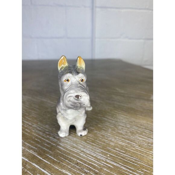 Vintage Gray Schnauzer Dog Scottish Terrier Figurine Porcelain Ceramic‎ Japan - Picture 4 of 11